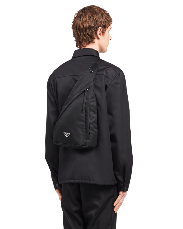 Re-Nylon and leather backpack, , hi-res