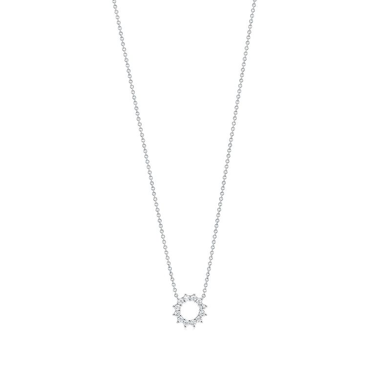 Open circle pendant in platinum with diamonds, mini. - Size Mini, , hi-res