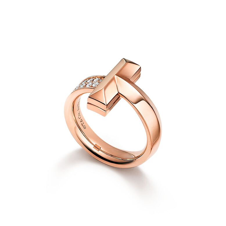 Tiffany T T1 Ring in Rose Gold with Diamonds, 4.5 mm Wide, , hi-res