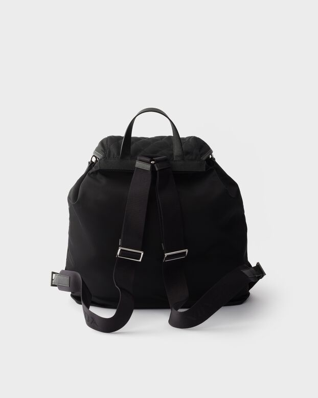 Re-Nylon and leather backpack, , hi-res