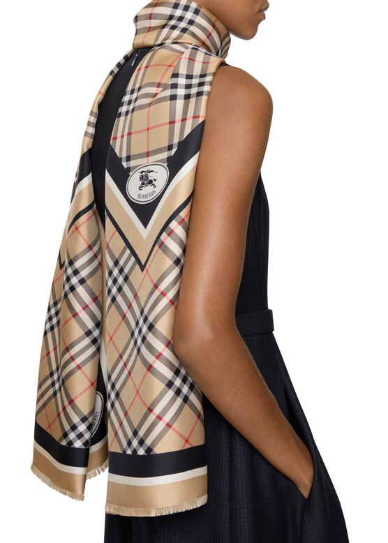 Check Knight Stamp Silk Scarf, , hi-res