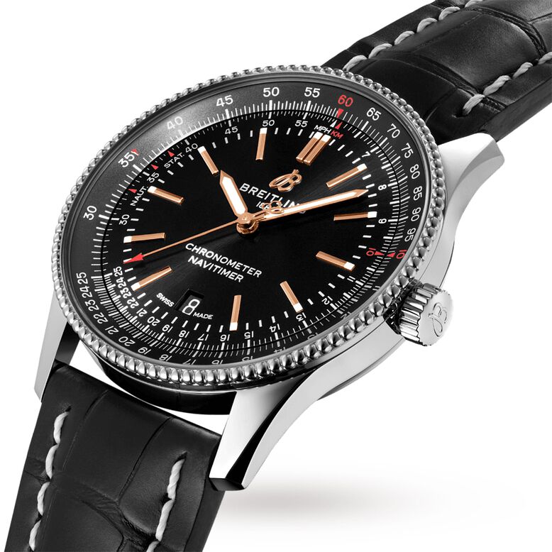 Navitimer Automatic 41 Black Leather Strap Watch, , hi-res