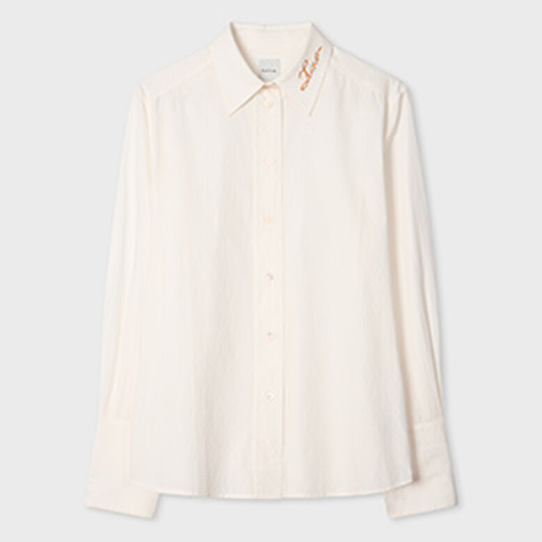 Women's White Shirt with 'Love' Embroidered Collar, , hi-res