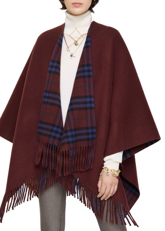 Reversible Check Wool Cape, , hi-res