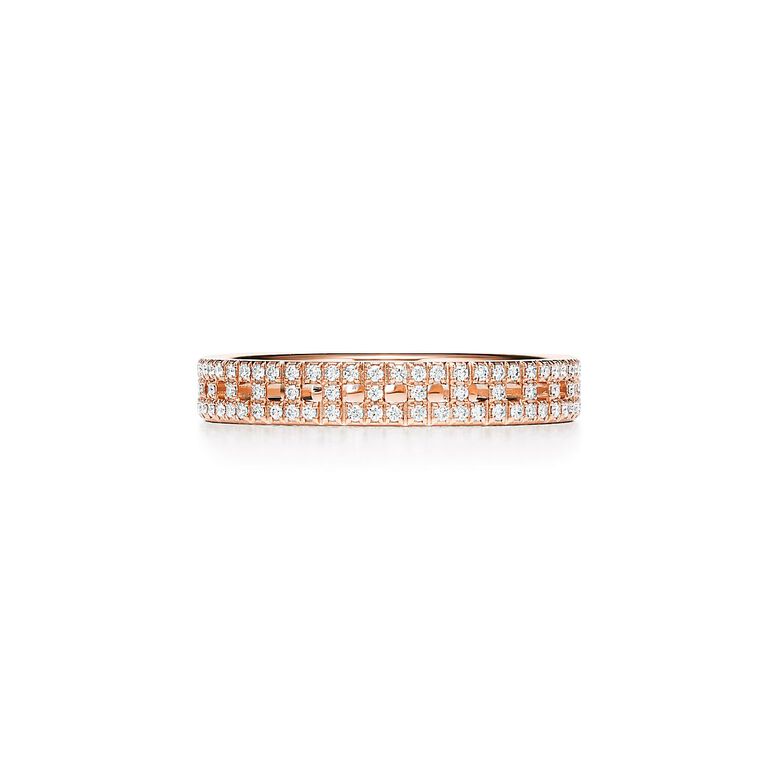 Tiffany T True Narrow Ring in Rose Gold with Pav&eacute; Diamonds - Size 7.5, , hi-res