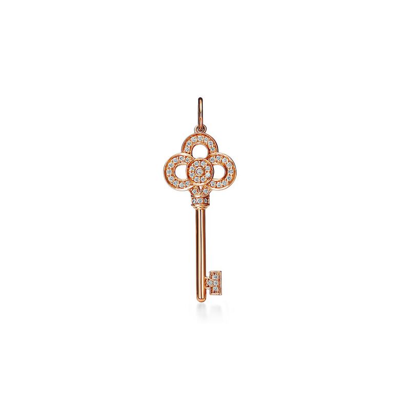 Tiffany Keys mini crown key pendant in 18k rose gold with diamonds., , hi-res