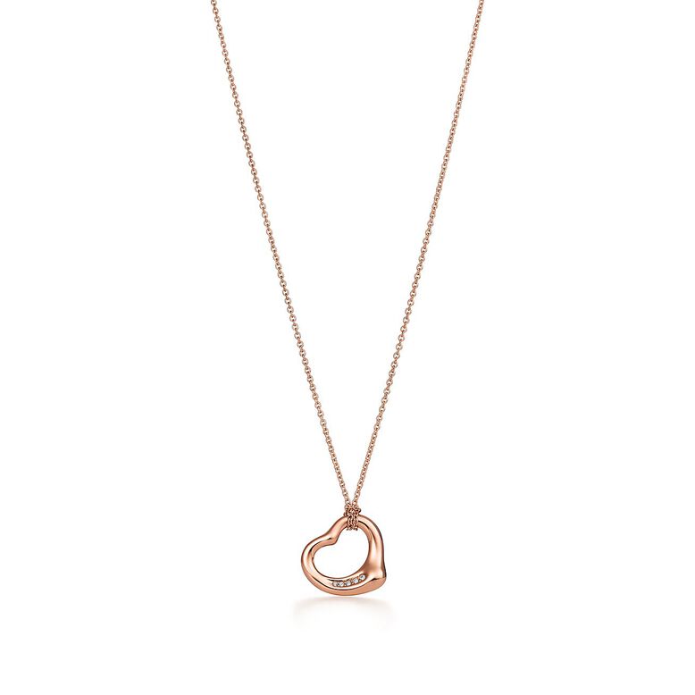 Elsa Peretti&reg; Open Heart pendant in 18k rose gold with diamonds., , hi-res