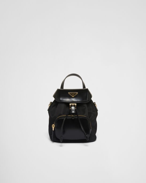 Small Re-Nylon and brushed leather backpack, , hi-res