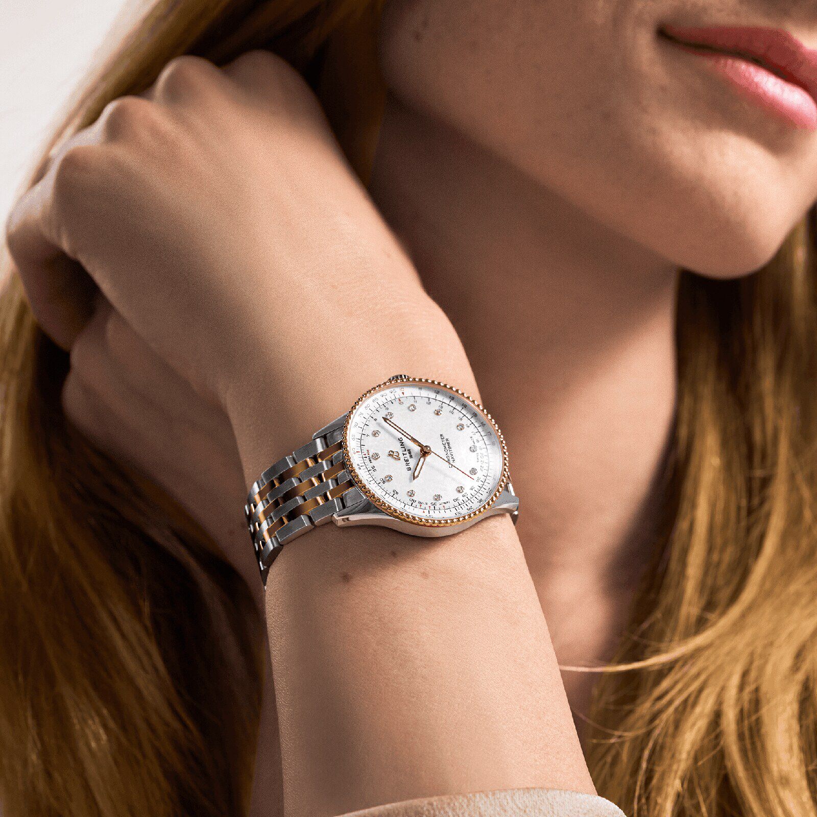Breitling Navitimer 36mm Ladies Watch White Mother Of Pearl Stainless Steel And 18k Red Gold Fine Watches Heathrow Reserve Collect