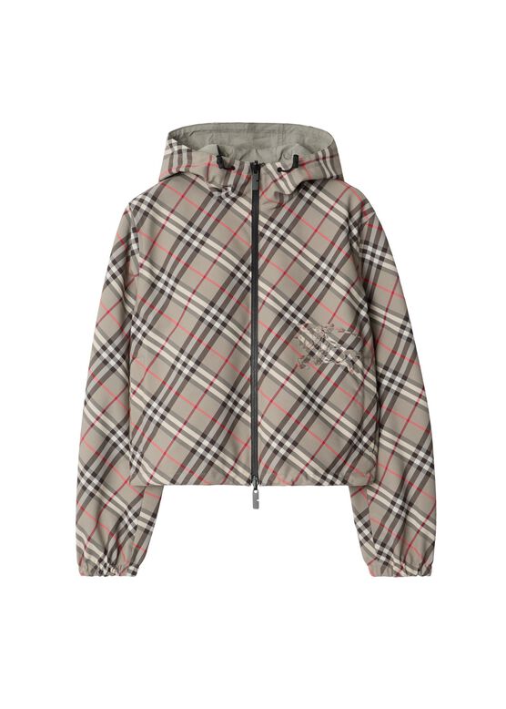 Cropped Reversible Check Jacket, , hi-res