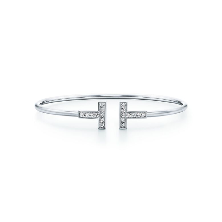 Tiffany T Diamond Wire Bracelet in White Gold - Size Medium, , hi-res