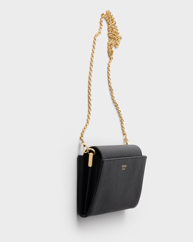 Saffiano leather wallet with shoulder strap, , hi-res