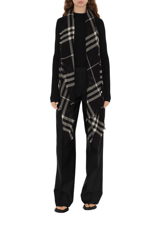 Wide Check Wool Scarf, , hi-res