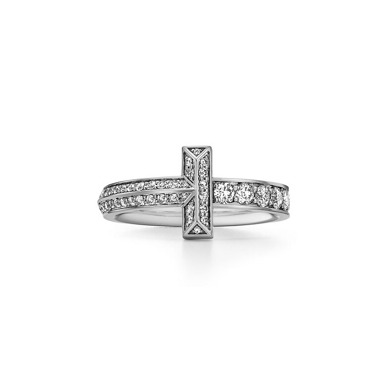 Tiffany T T1 Narrow Ring in White Gold with Diamonds - Size 8, , hi-res