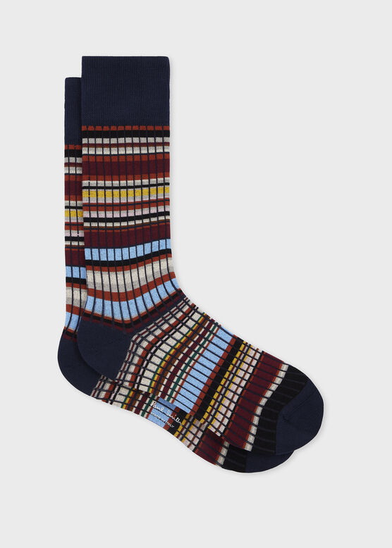 Navy Blue 'Signature Stripe' Ribbed Socks, , hi-res