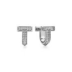 Tiffany T T1 Half Pavé Diamond Huggie Earrings in White Gold