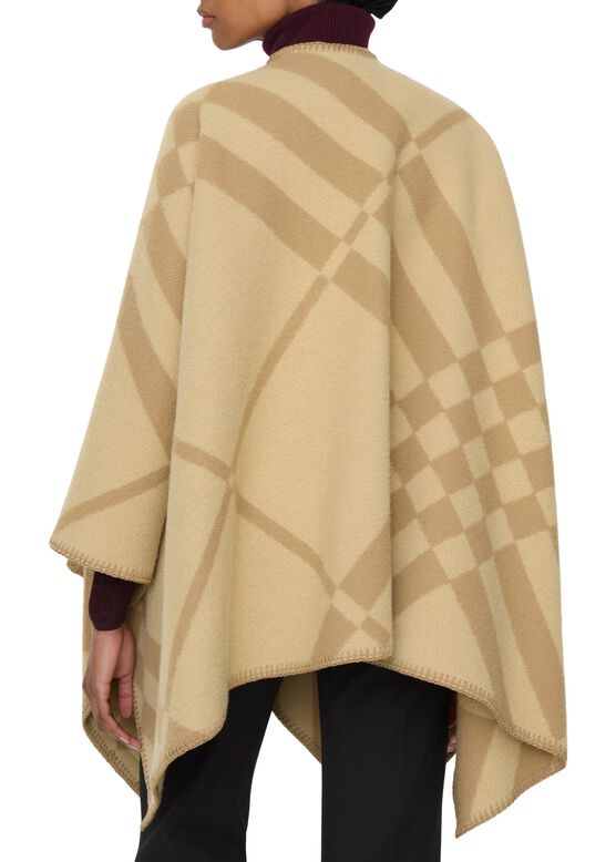 Check Wool Cashmere Cape, , hi-res