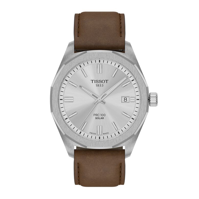 PRC 100 Solar Quartz 39mm Mens Watch Silver Leather, , hi-res