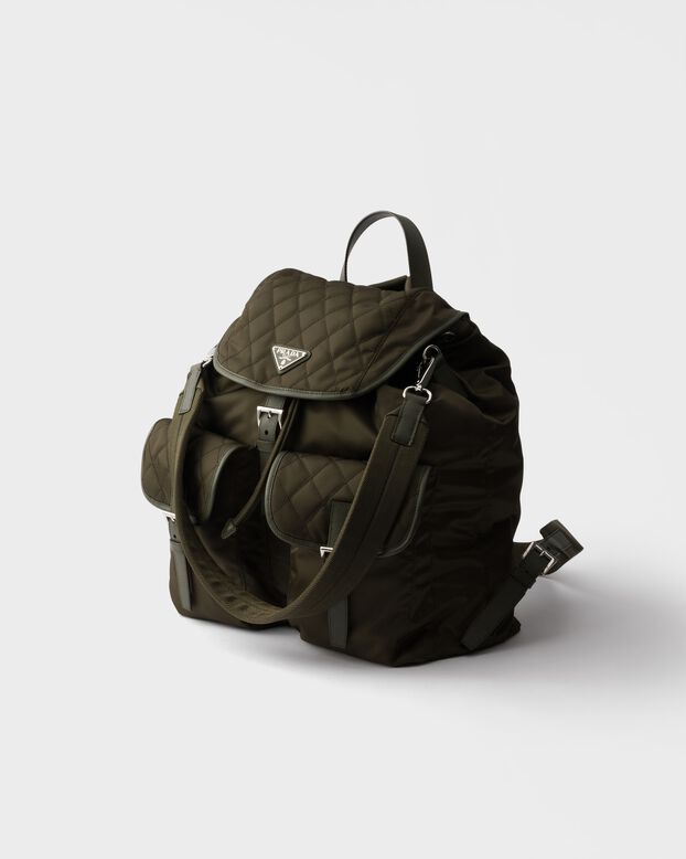 Re-Nylon and leather backpack, , hi-res