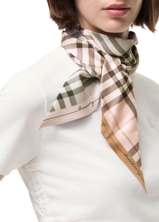 Skinny Contrast Check Silk Scarf, , hi-res
