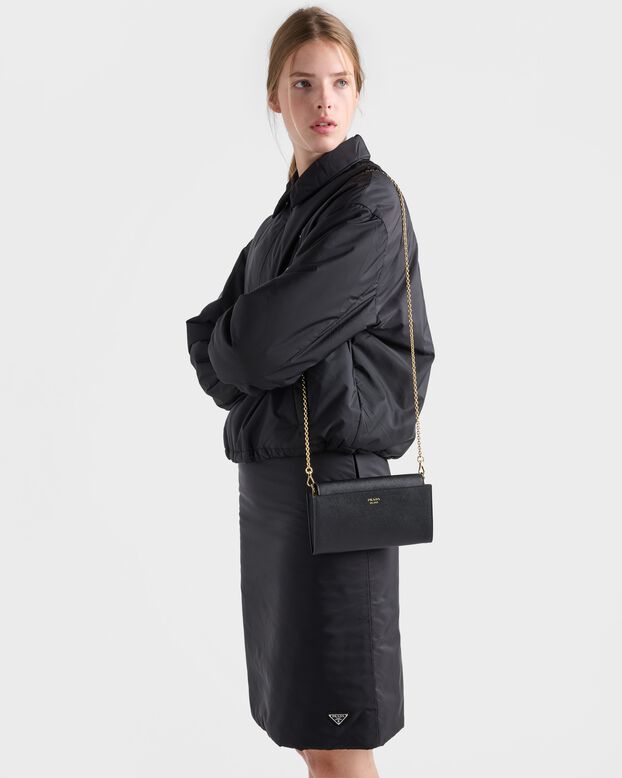 Saffiano leather wallet with shoulder strap, , hi-res