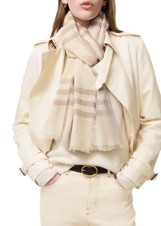 Wide Reversible Check Wool Silk Scarf, , hi-res