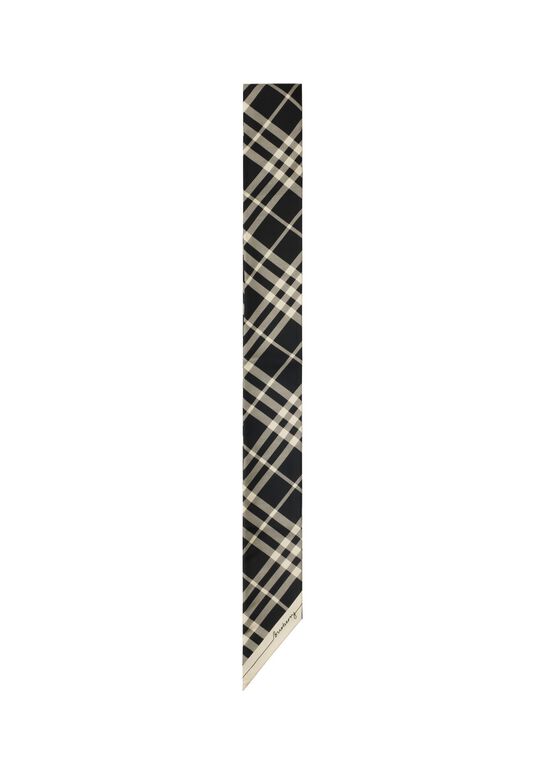 Skinny Contrast Check Silk Scarf, , hi-res