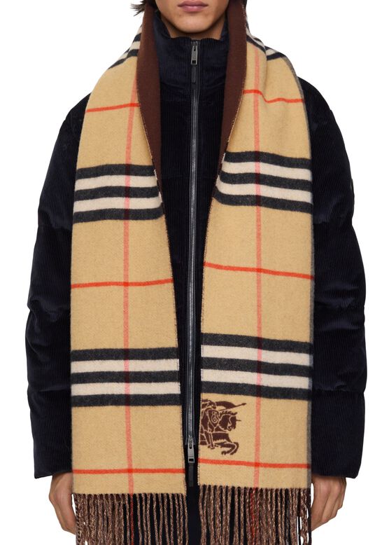 Wide Reversible Check Cashmere Scarf, , hi-res