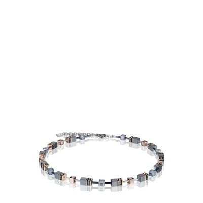 Geocube Grey & Rose Crystal Necklace - Ice Blue