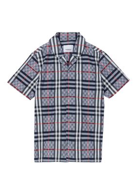 Short-sleeve Chequerboard Stretch Cotton Shirt