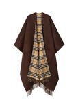 Reversible Check Wool Cashmere Cape, , hi-res