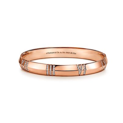 Atlas&reg; X Closed Wide Hinged Bangle in Rose Gold with Diamonds - Size Medium, , hi-res