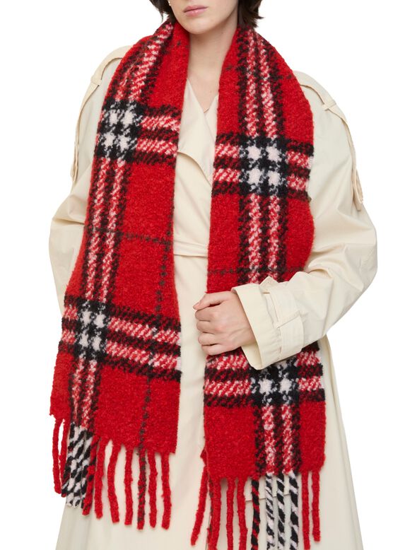 Check Alpaca Wool Blend Boucl&eacute; Scarf, , hi-res