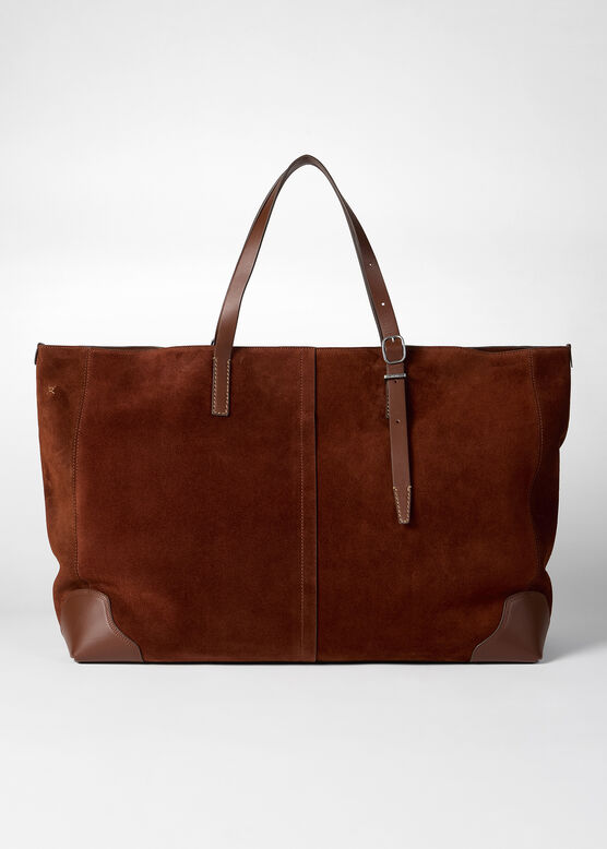 Brown Suede Leather Duffle Tote Bag, , hi-res