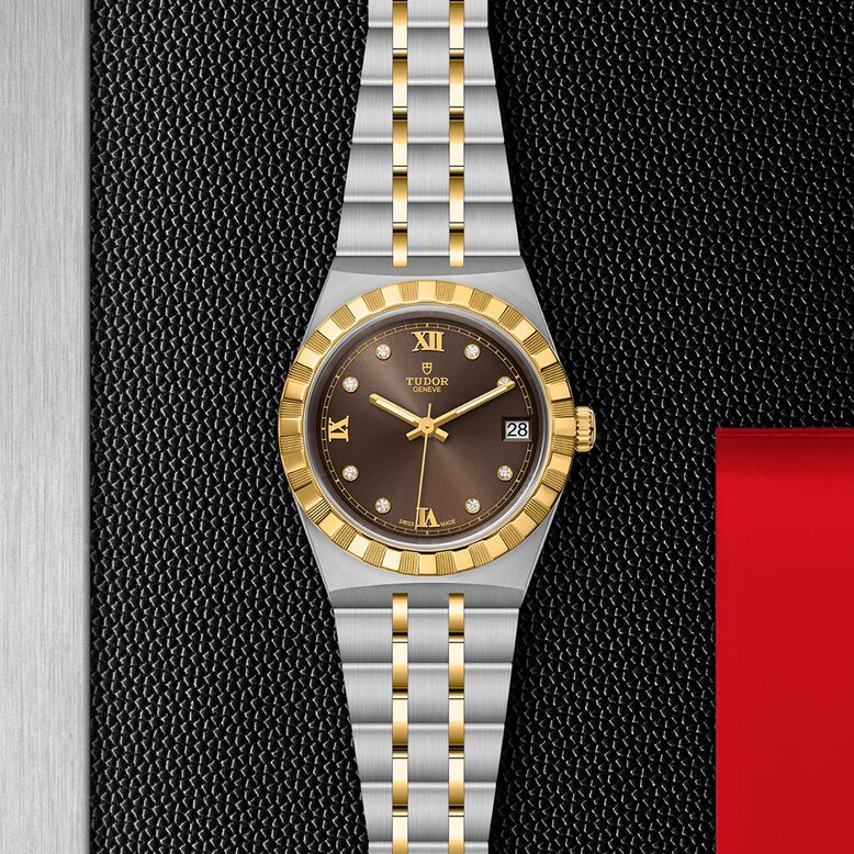 Royal S&amp;G 34mm Steel Case Diamond-Set Chocolate Dial, , hi-res