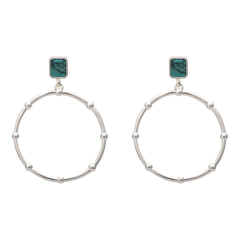 Tidal Drop Hoop Earrings - Silver-Turquoise, , hi-res