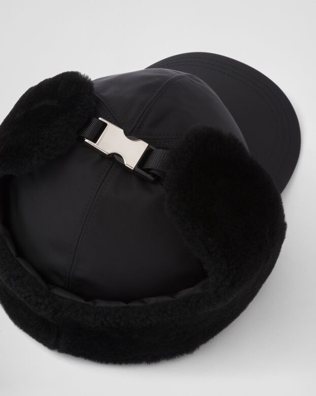 Re-Nylon and shearling hat, , hi-res