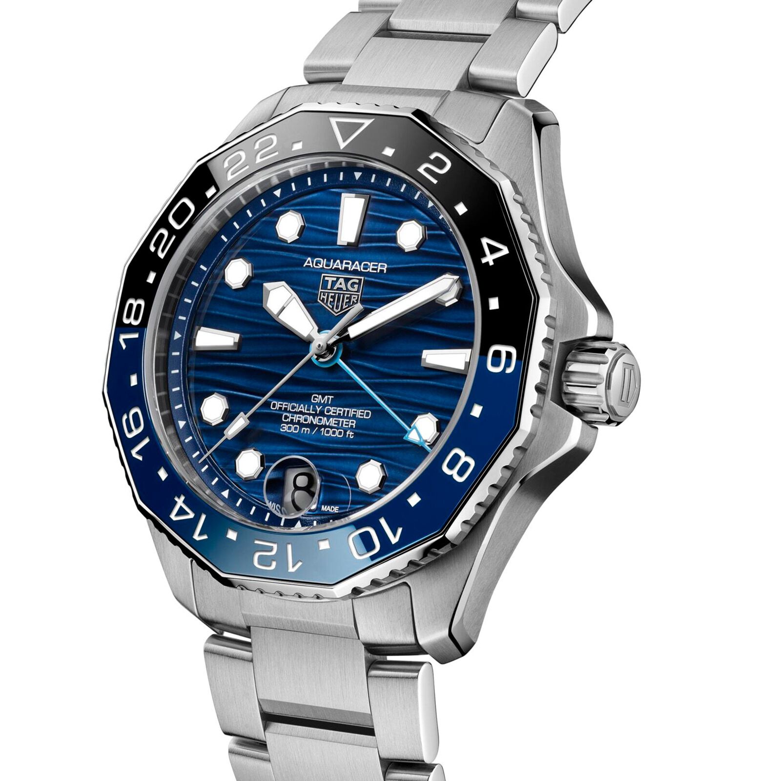 Tag Heuer Aquaracer Professional 300 GMT 42mm Mens Watch Blue Fine