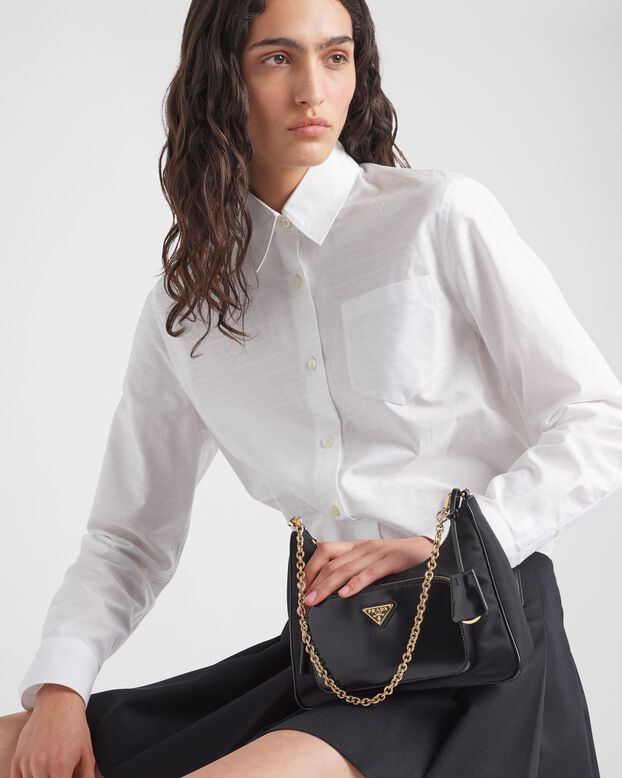Re-Nylon and brushed leather mini-bag, , hi-res
