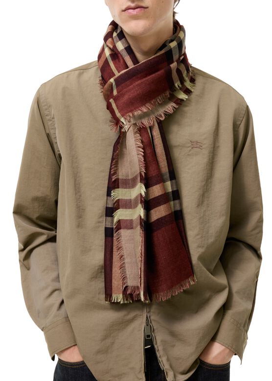 Wide Reversible Check Wool Silk Scarf, , hi-res