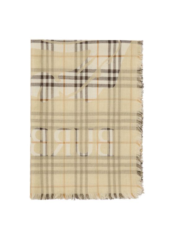 Wide EKD Check Wool Silk Scarf, , hi-res