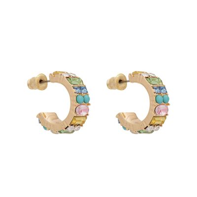 Abstract Hoop Earrings  - Gold Multicolored