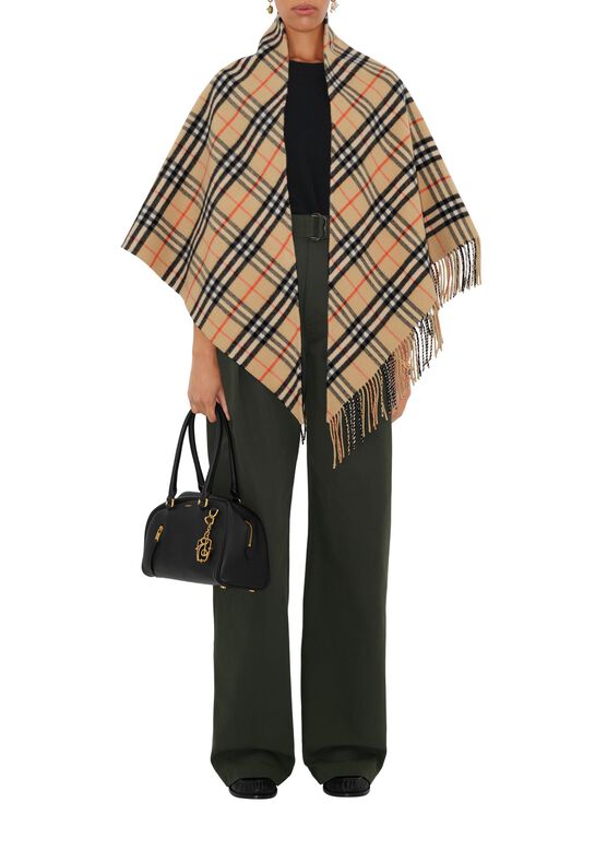 Check Wool Cashmere Cape, , hi-res