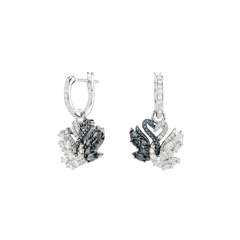 Swan White Drop Earrings - Black, , hi-res