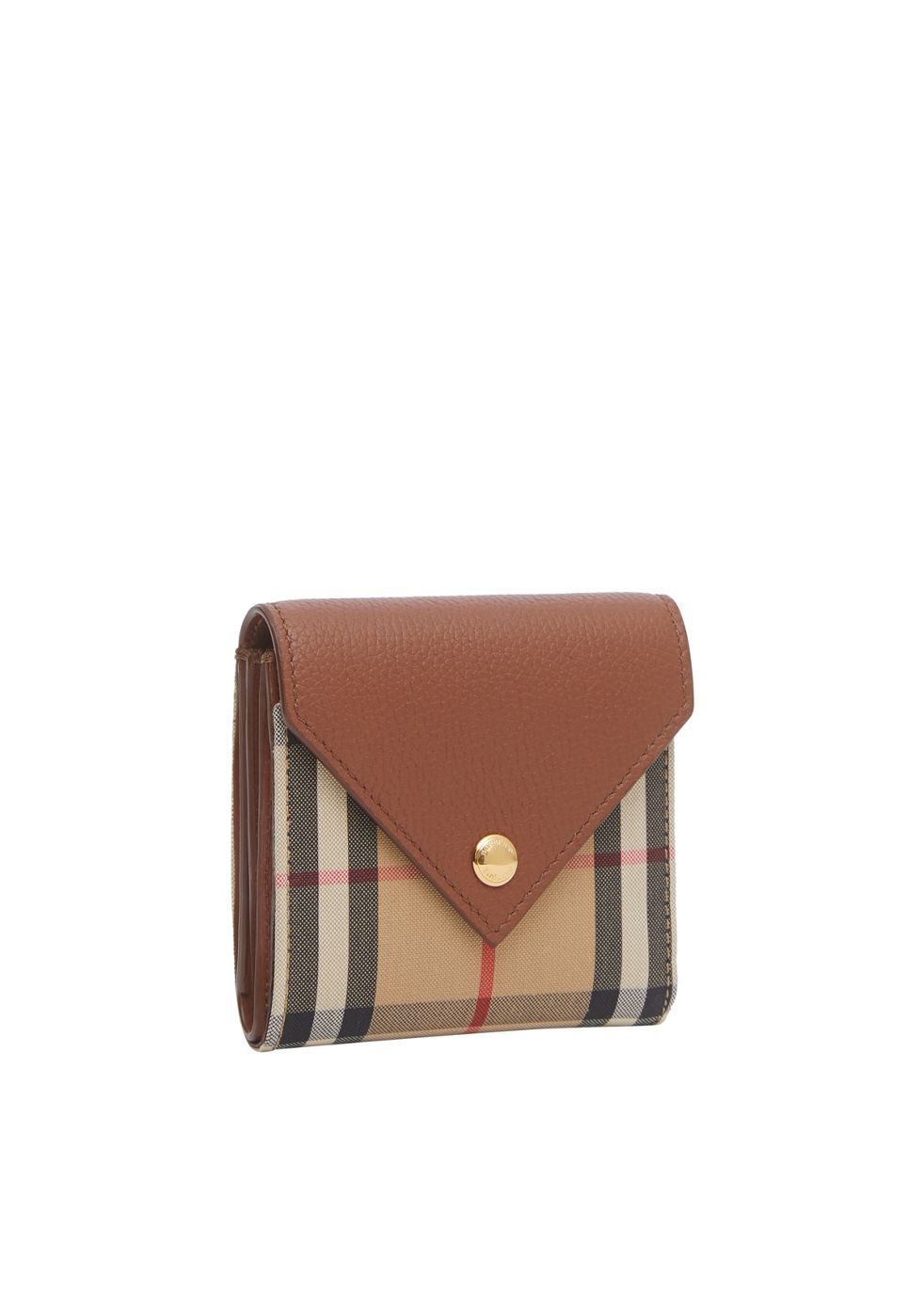 vintage check and grainy leather folding wallet