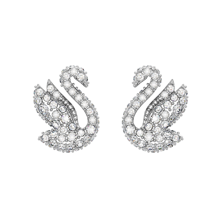 Swan Earrings - Crystal Rhodium, , hi-res