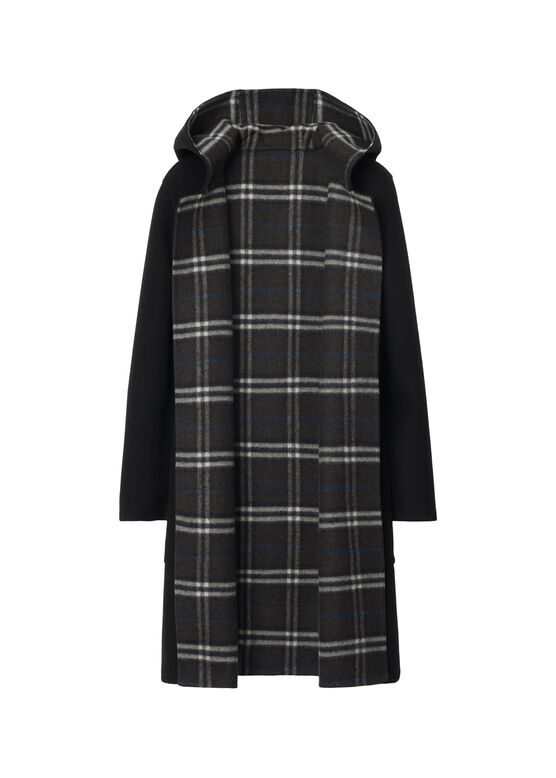 Reversible Wool Hooded Wrap Coat, , hi-res