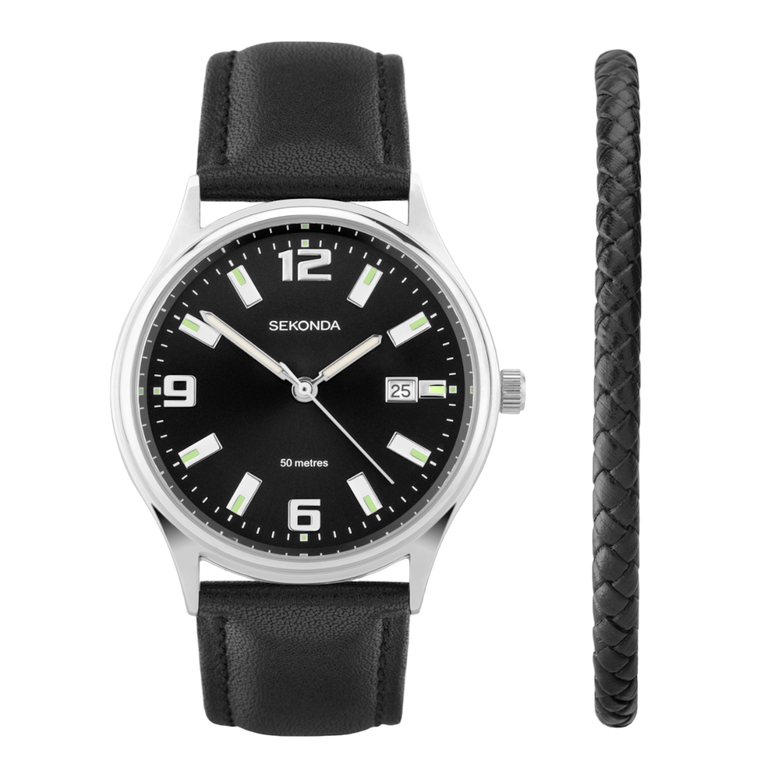 Men's Classic Watch Gift Set Black Sunray - Black, , hi-res