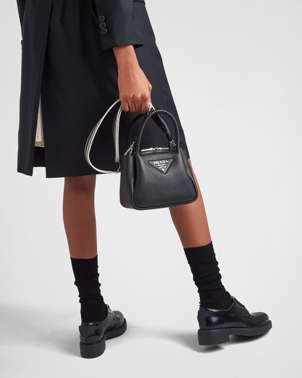Leather mini handbag with zipper closure, , hi-res