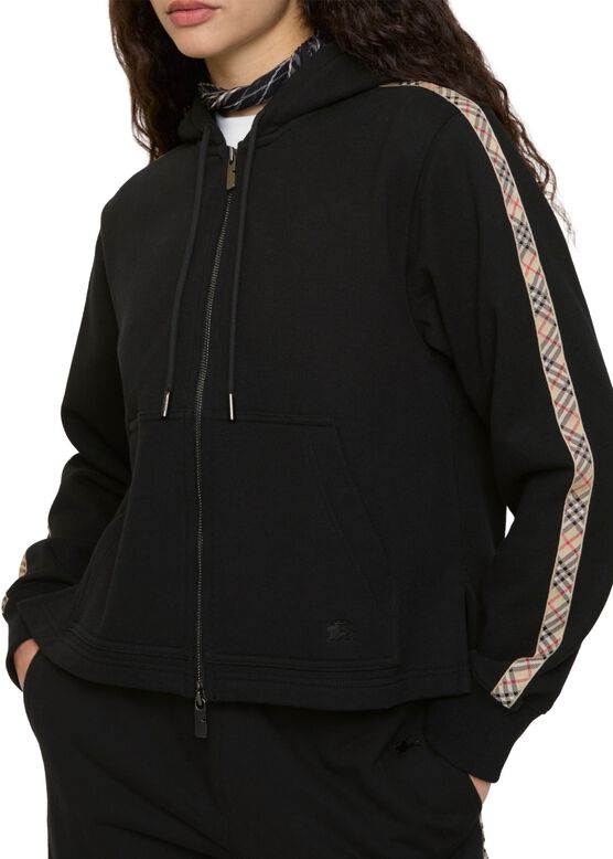 Check Trim Cotton Zip Hoodie, , hi-res